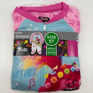 Girls Trolls Footed Sleeper Pajamas Size 5T Pink Rainbow Poppy